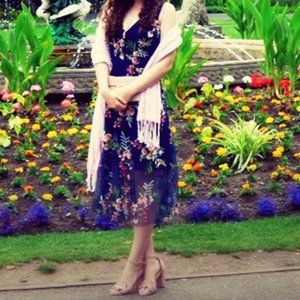 Vince Camuto Navy Floral Embroidered Mesh Midi 6